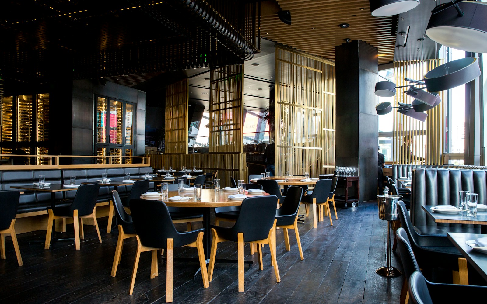 Warm bistro dining room in the evening